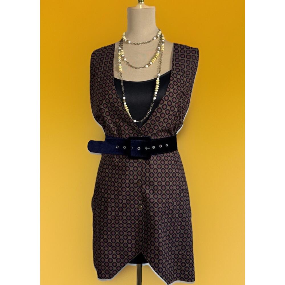 Vintage 80s Tapestry Vest Dress | Geometric Waistcoat | Power Vest Dark Academia